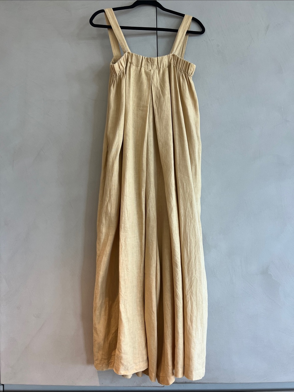 Black Crane Linen Jumpsuit in Pale Yellow - Picture 4 of 6